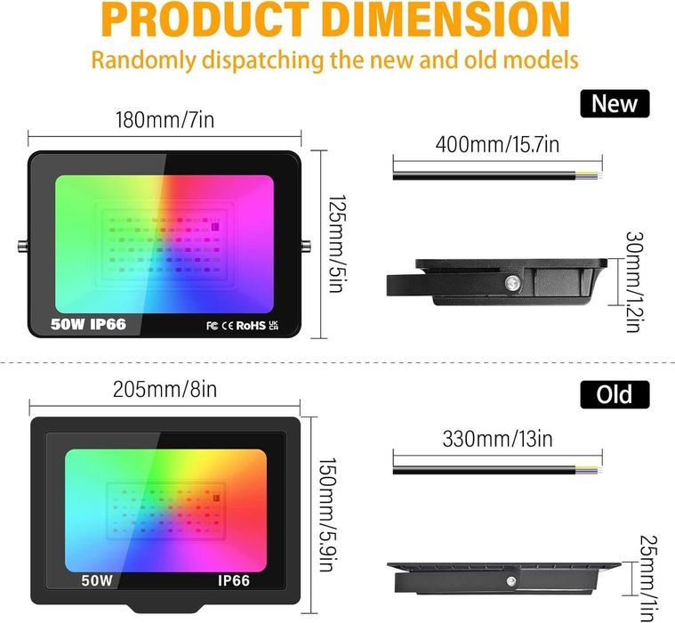 RIGIDON 2 бр. RGB LED прожектори 50W 5000LM с дистанционно
