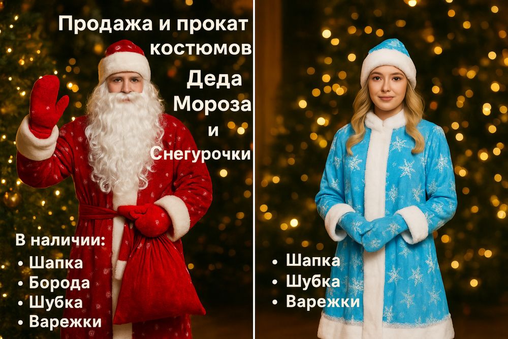 Продажа/Прокат костюмов Деда Мороза и Снегурочки.