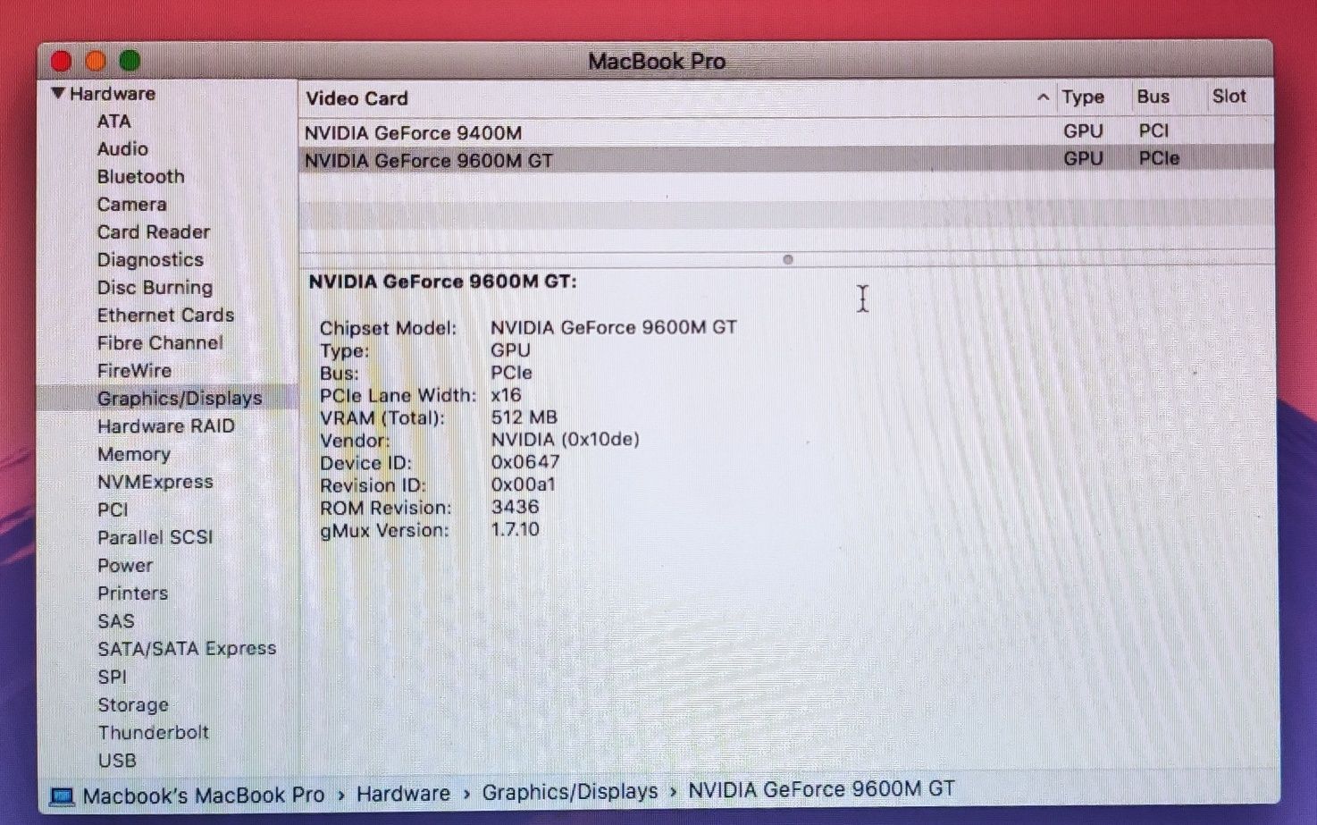 APPLE Macbook Pro 17 inch Mid 2009 MacOS X El Capitan
