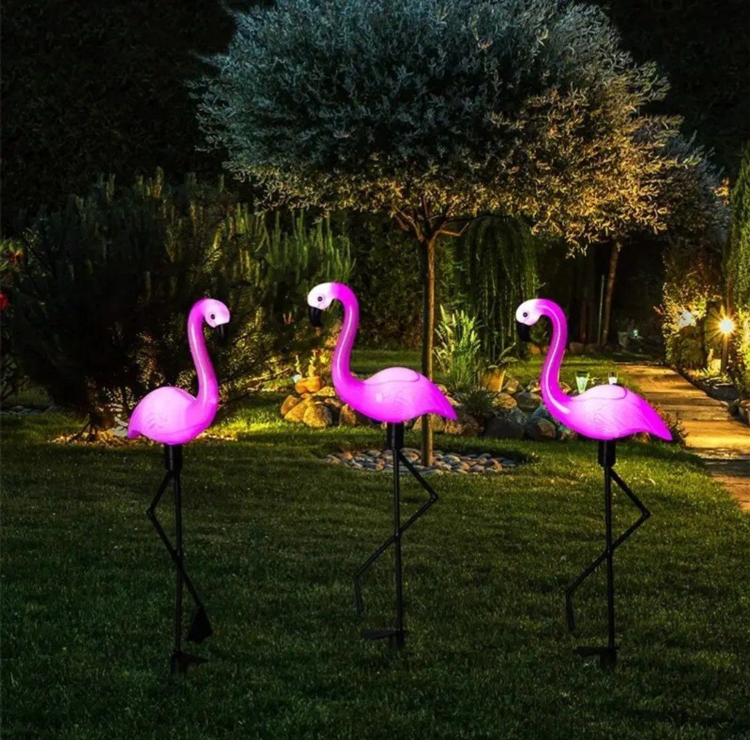 Розовое Фламинго Светильник для сада на солнечной батарее