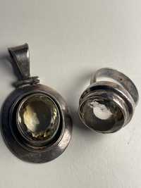 Set bijuterii de argint 925, inel si pandantiv, cu citrin