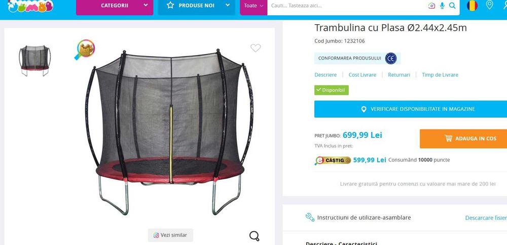 Trambulina cu Plasa Ø2.44x2.45m