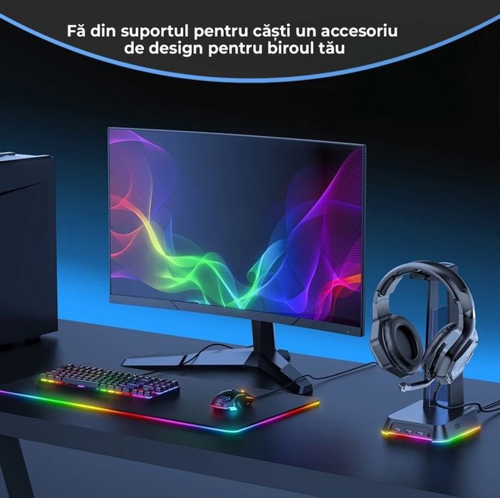 Onikuma ST-2 NOU/Sigilat Suport Casti RGB cu 3 intrari USB si RCA