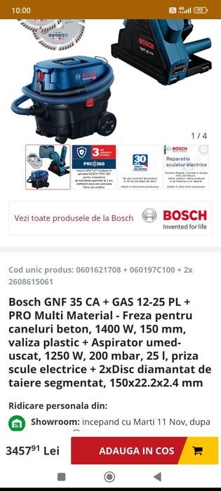 Bosch GNF 35 CA cu aspirator + flex cu adaptor aspirator.