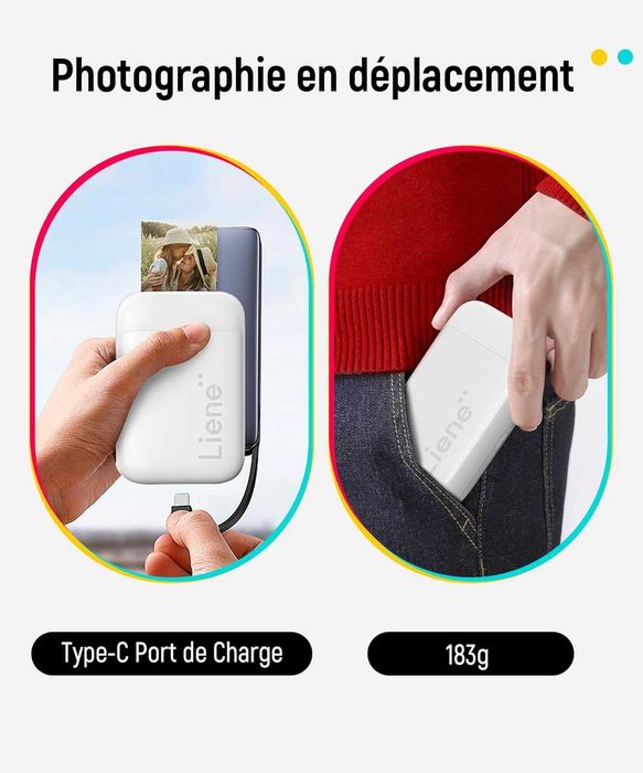 Джобен фотопринтер Liene (за снимки-стикери, с 50 листа)