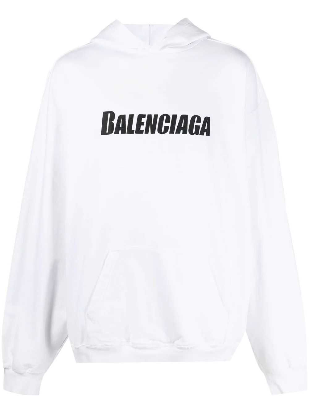 BALENCIAGA White Ripped Caps Logo Oversized Горнище Суичър XS (M / L)