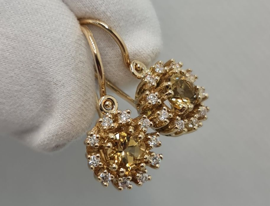 Cercei aur galben 14k citrin și zircon natural