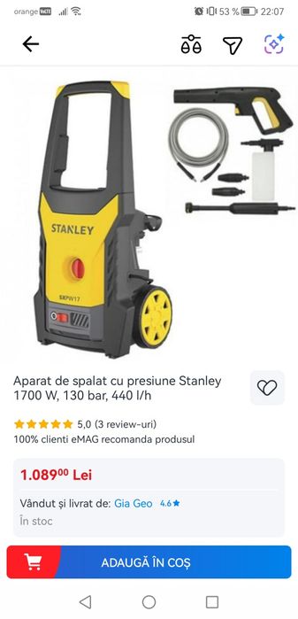 Aparat de spalat cu presiune Stanley 1700 W, 130 bar, 440 l/h