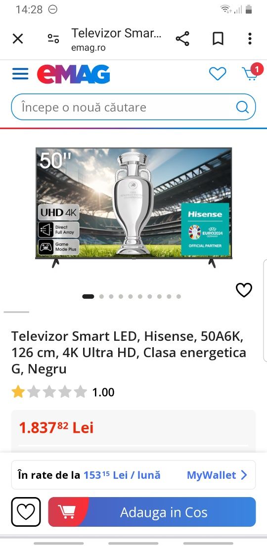 Televizor LED Smart HISENSE 50A6K