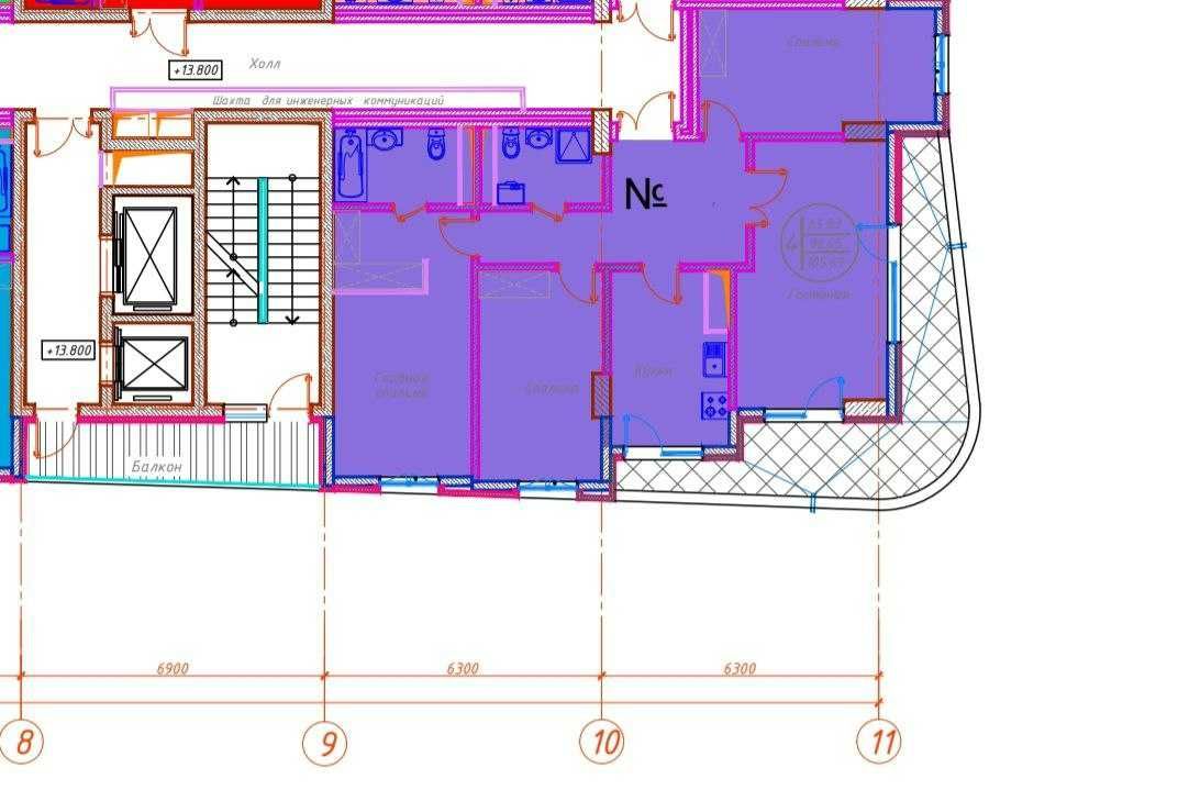 Продам квартиру в центре ЖК INFINITY IGNIS  4/7/14,  коробка, 106 м2