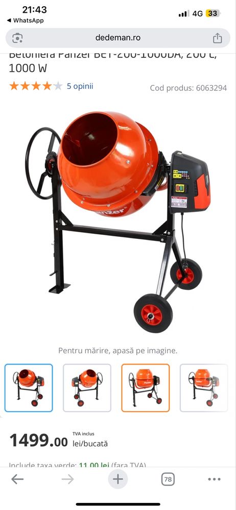 Vand betoniera 200litri