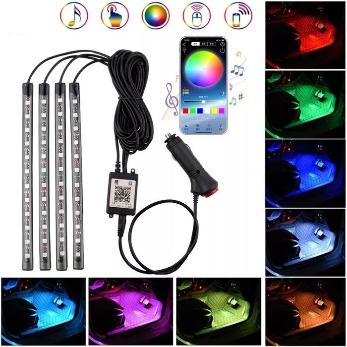 Lumini ambientale Rgb Auto Lumini picioare 36 led USB APP Bluetooth
