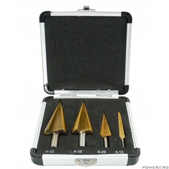 Set burghie metal conice in trepte, 4-32 mm, 4 piese, Verke