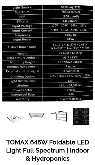 TOMAX 645W LED Light
TOMAX 645W LED Light Full Spectrum - grow and bl