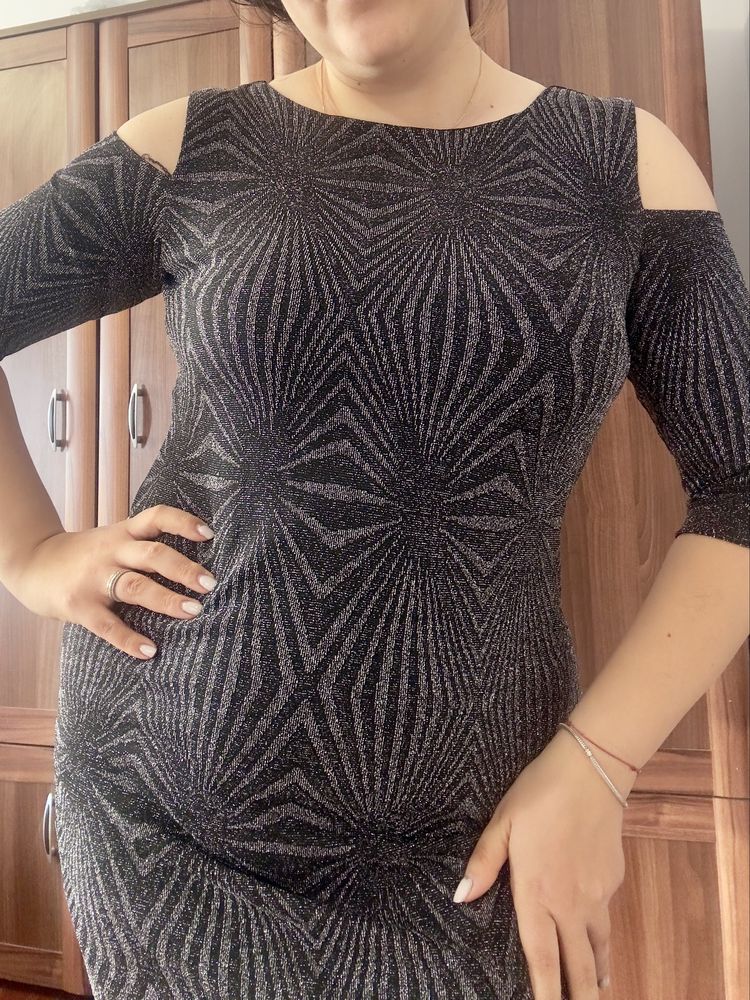 Rochie mini eleganta negru cu argintiu marimea 12UK