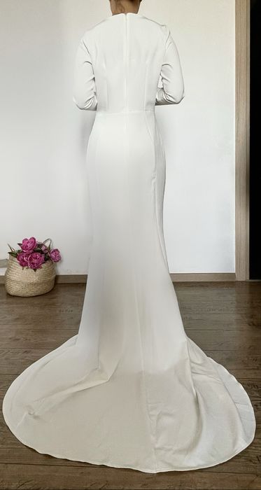 Rochie albă cu trenă, pentru cununie civila  sau nuntă