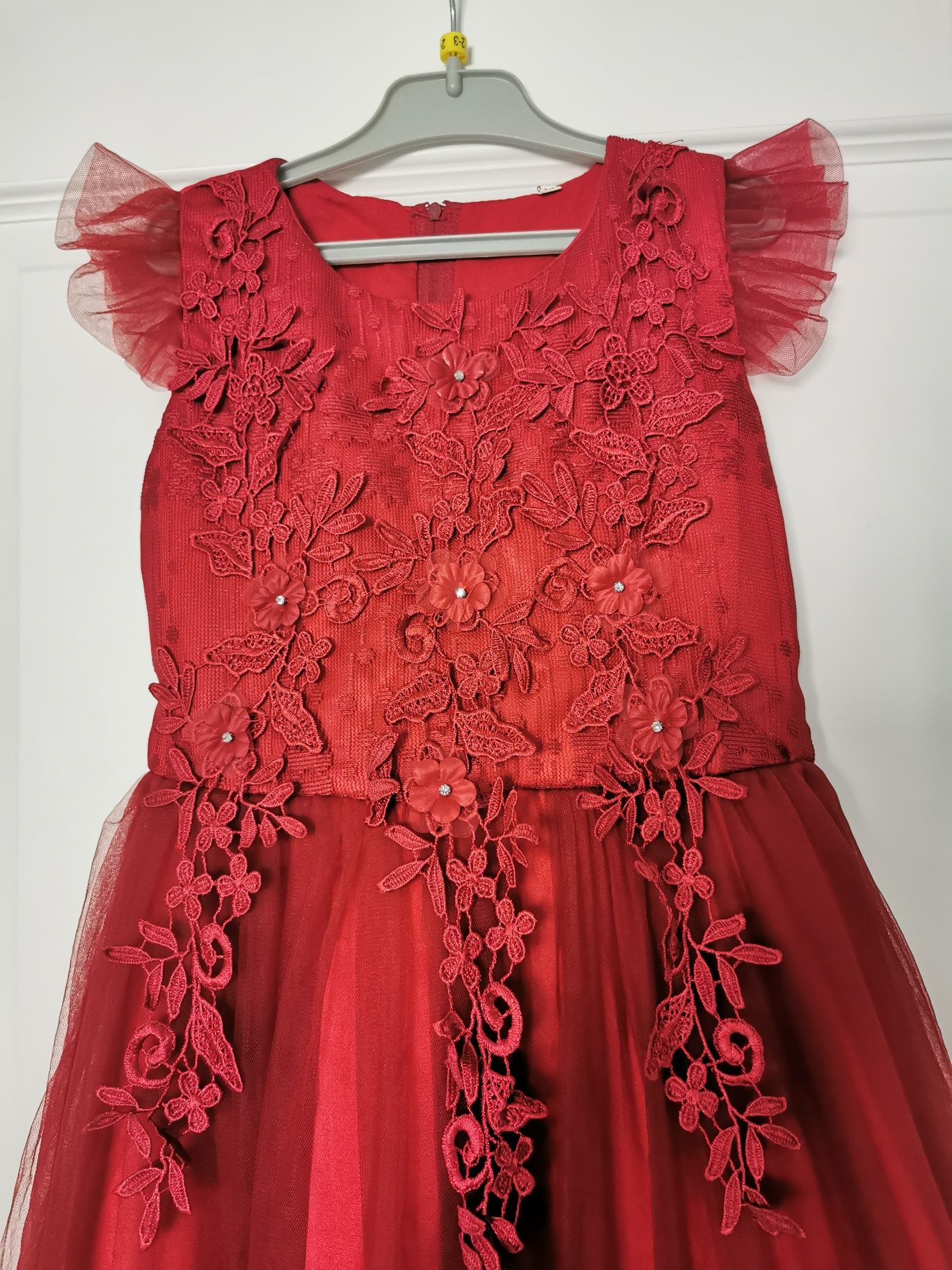 Rochie eleganta fete roșie vișinie, 6-8 ani, lungime totala 104cm