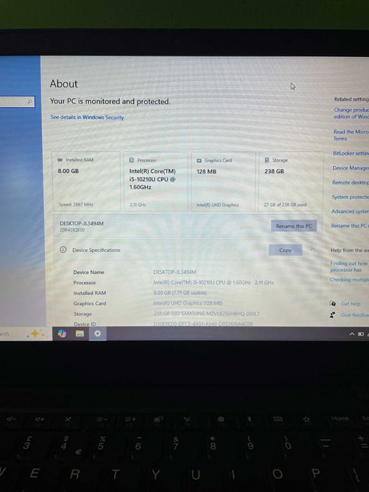 Lenovo ThinkPad L13 - intel i5-10210u, 8GB RAM, 256GB NVMe SSD PCIe
