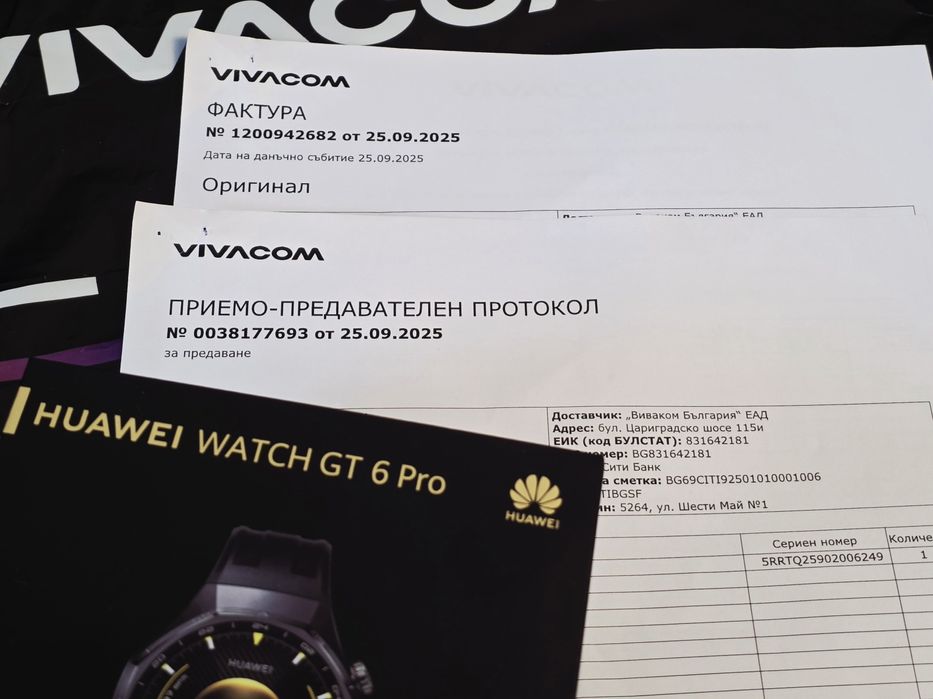 КАТО НОВ 46mm Huawei Watch GT 6 Pro Гаранция Vivacom 2027г. BLACK