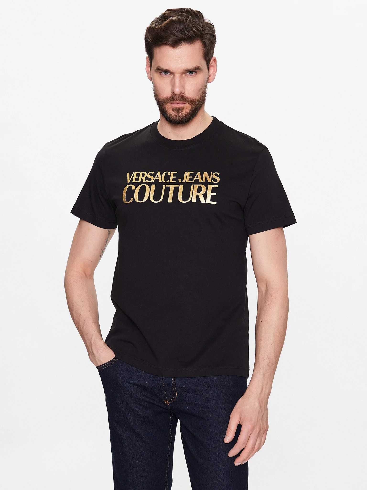 Versace Jeans Couture Черна Тениска РЕЛЕФНА 3D ЗЛАТНА Щампа  S L XL