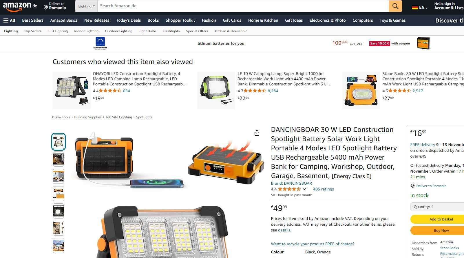 Lanterna Camping/Cort +PowerBank+ incarcare solara, REDUS de la 250RON