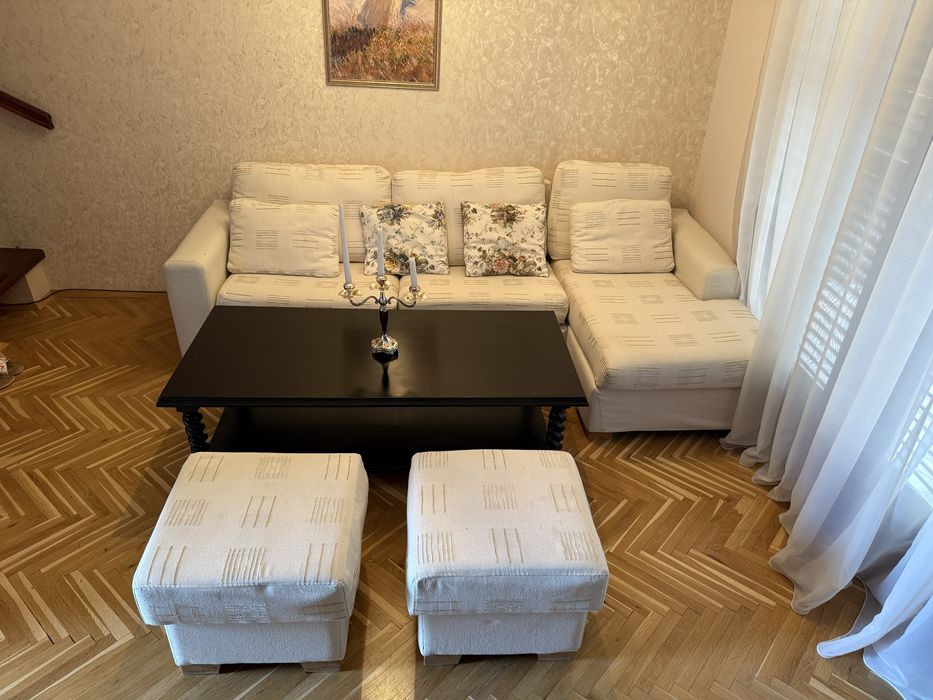 Холна гарнитура (разтегаем диван с 2 табуретки + маса) текстил