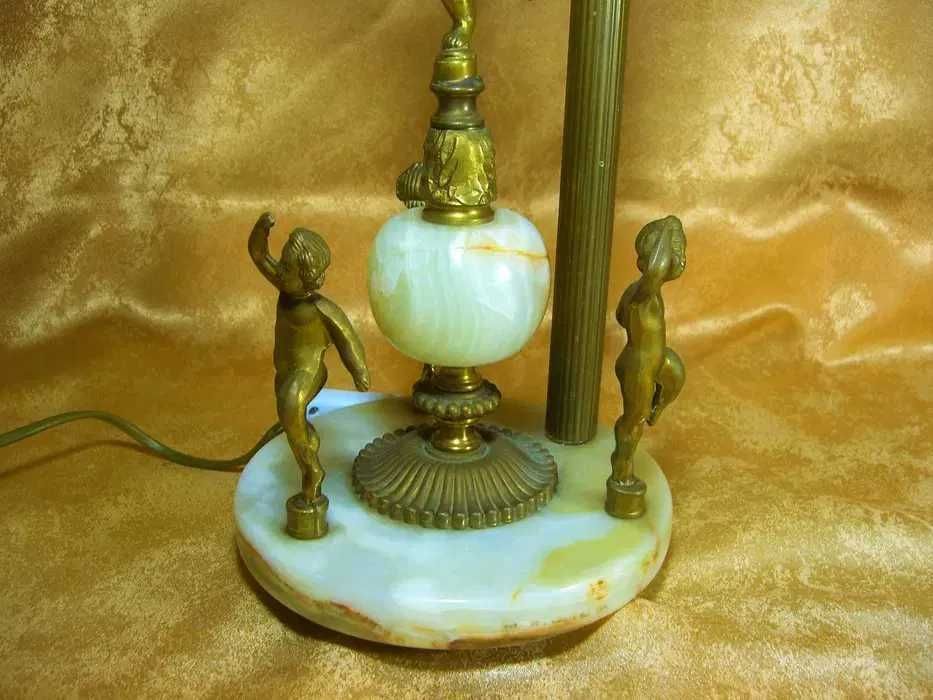 Veioza sculpturala Art Deco, bronz, onix, amorasi, vintage