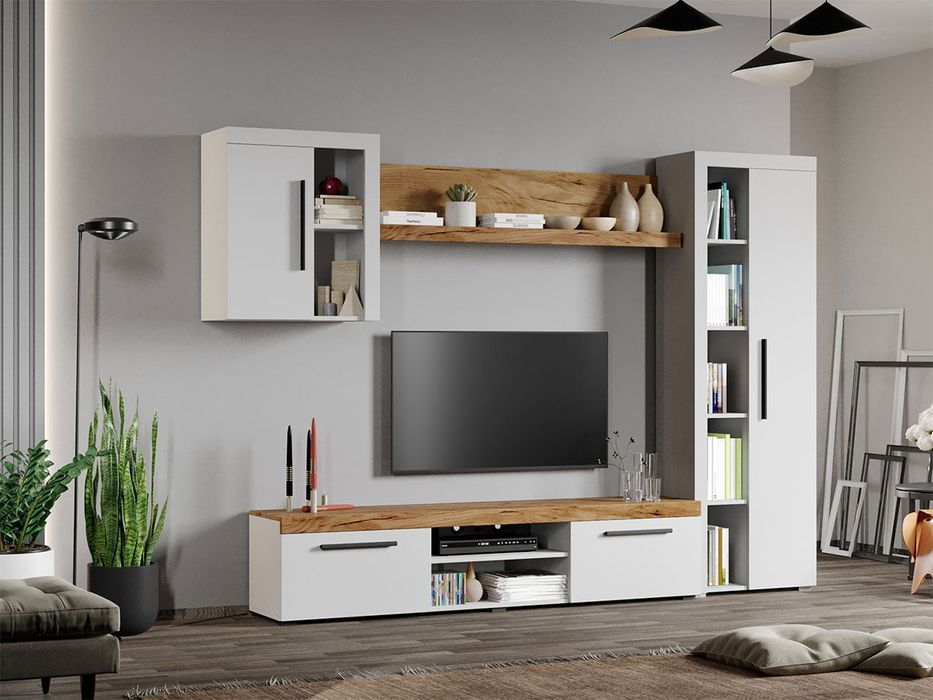 Set Mobilier Living Alb cu Stejar Auriu-Olaf-C15