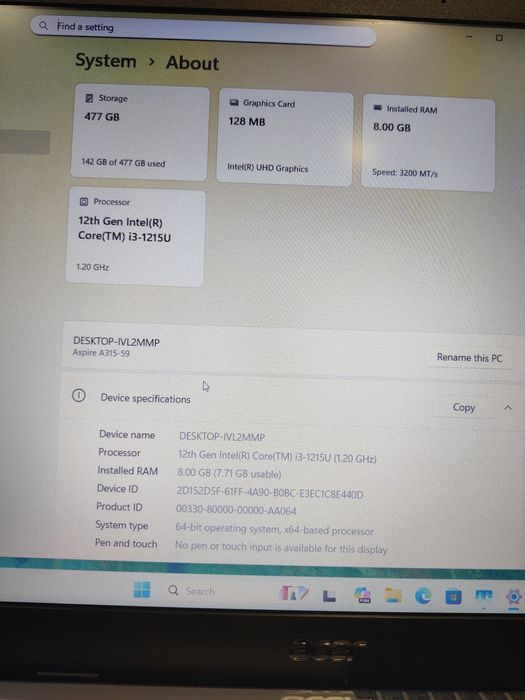 Hope Amanet P8 Acer Aspire 3 i3 1215u 8 GB RAM 512 SSD Garantie !