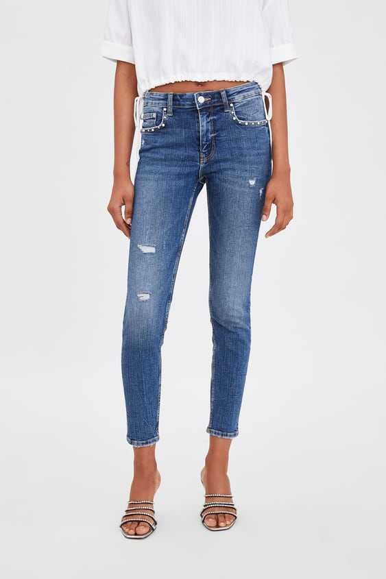 Blugi skinny cu detalii tip perla la buzunare Zara - MARIME XXS/XS