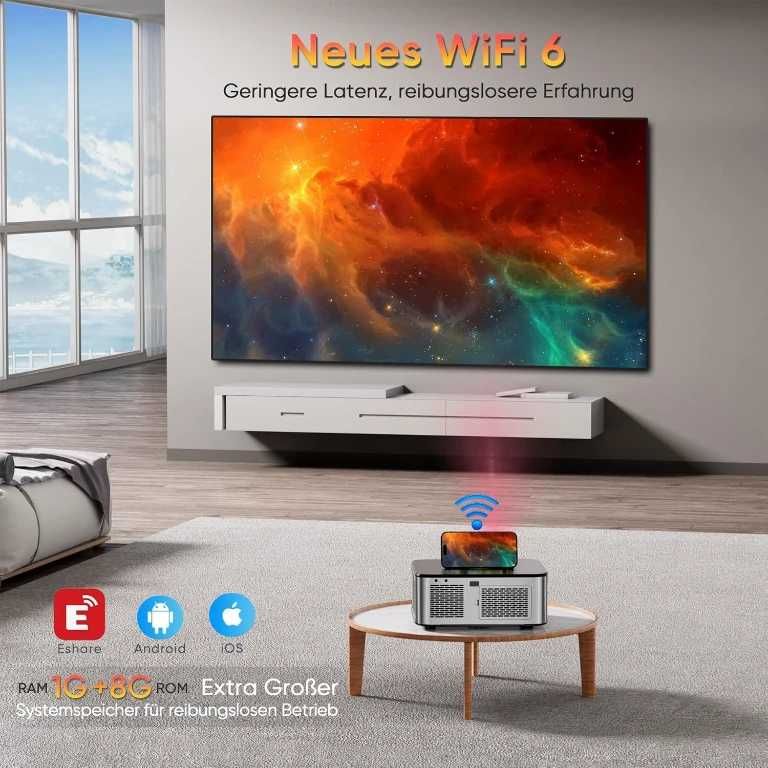 Проектор Horlat 4K, Android TV, 6G, WiFi Bluetooth, 25000 лумена, 300"