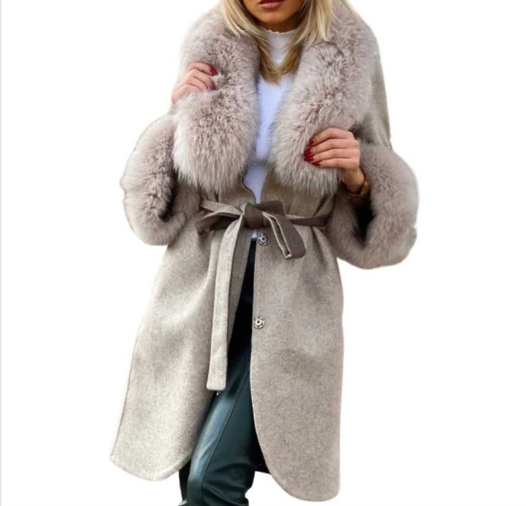 Palton din alpaca cu blana de vulpe
