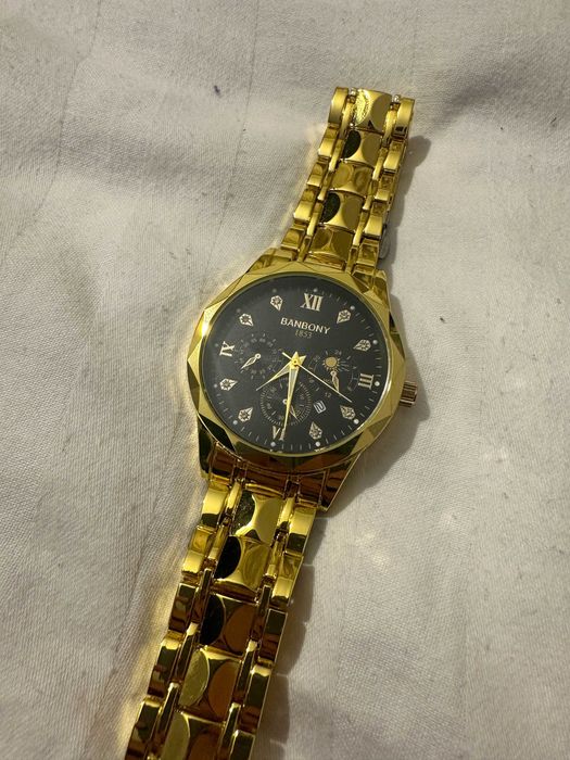 Ceas barbatesc Banbony Elegant, Otel Inoxidabil AURIU, cadran Negru