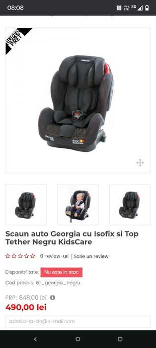 Scaun auto Georgia cu isofix