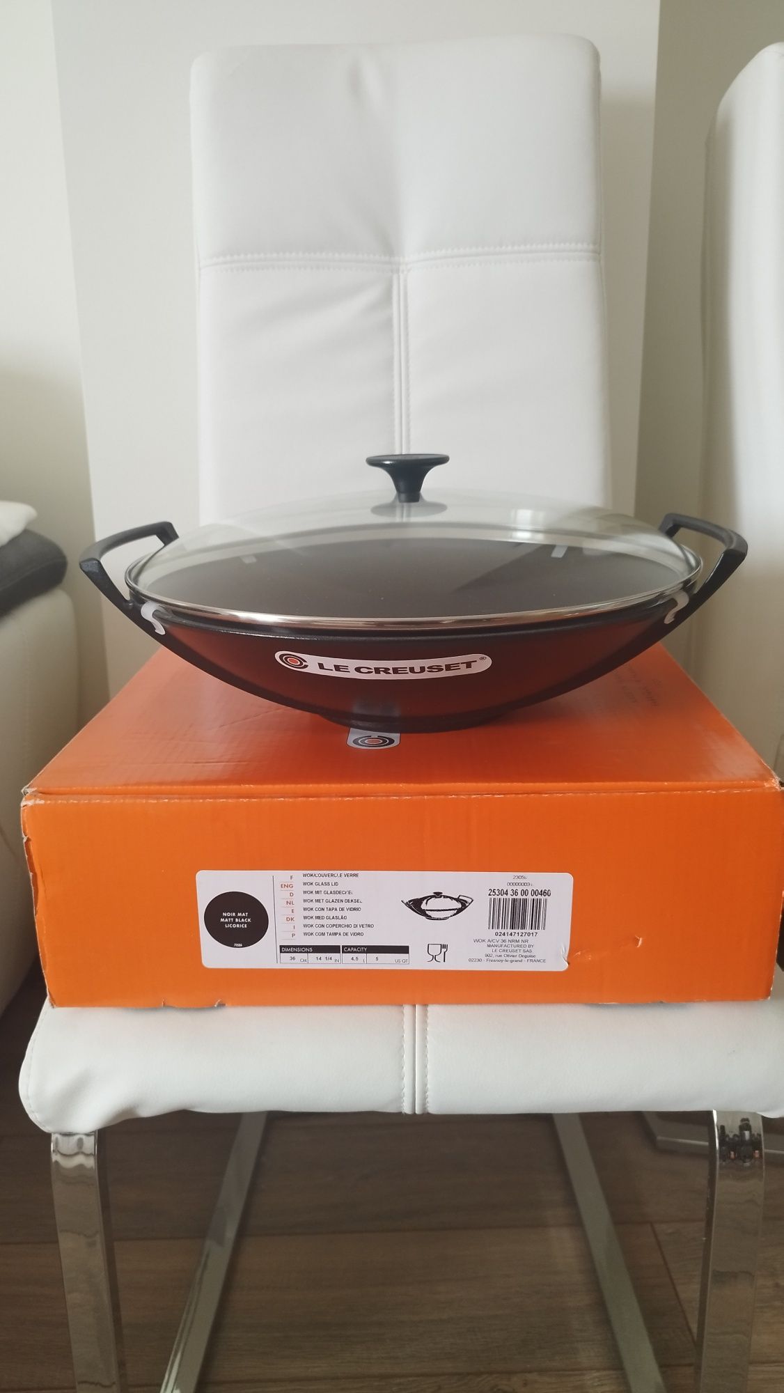 Уок тиган Le Creuset със стъклен капак, черен, 36 см, 5l