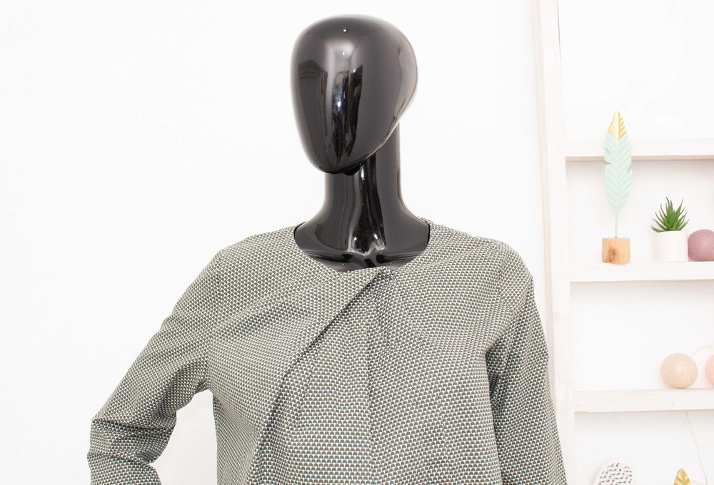 COS дамска блуза с 3/4 ръкав сиво бяло принт памук 36 S