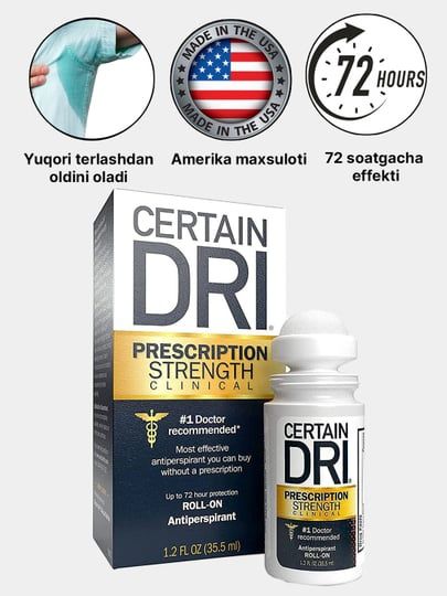 Certain dri терлашга карши. Америка махсулотм. США. От пота. Кертайн