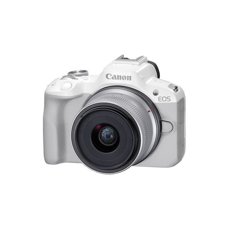 фотоапарат Canon EOS R50 (бял) + обектив Canon RF-S 18-45mm