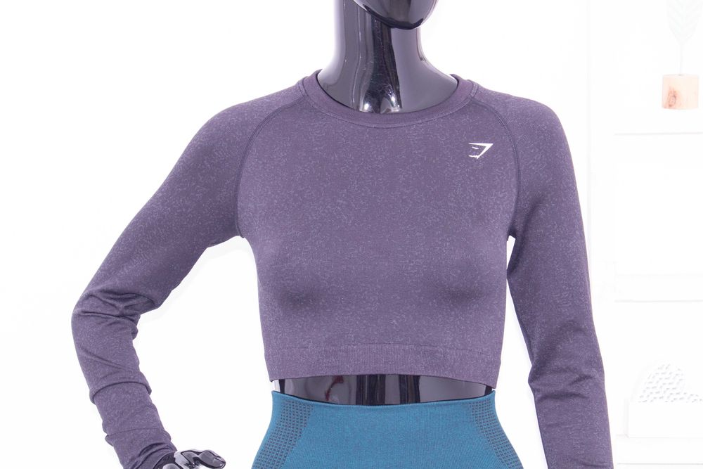Gymshark оригинален клин петролен висока талия и сив кроп топ фитнес