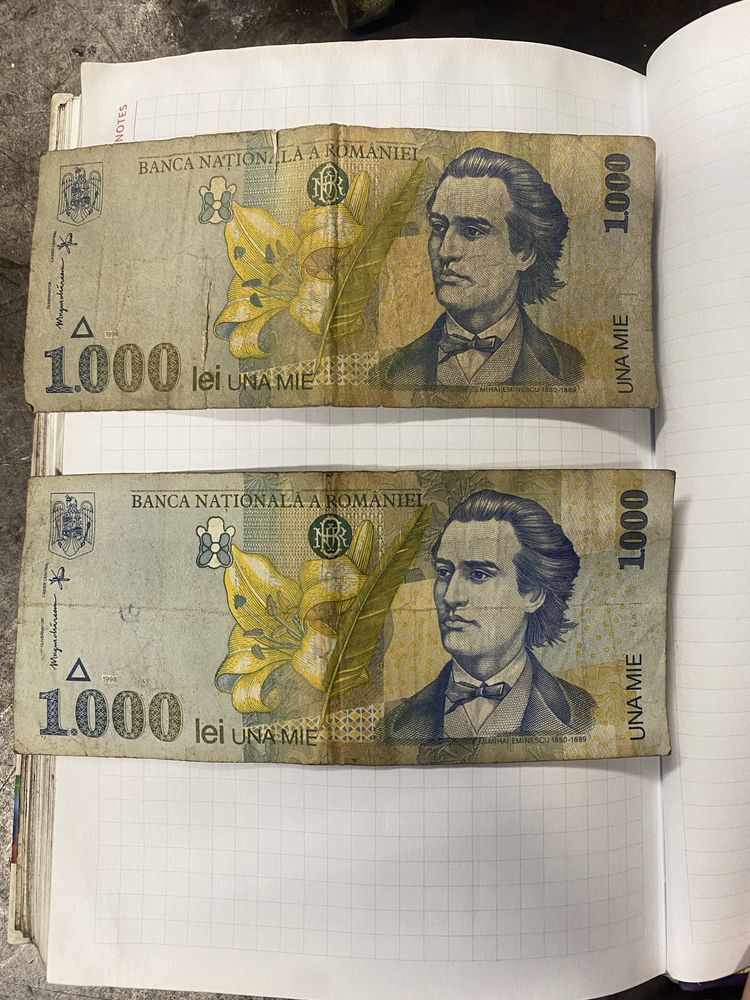 Bancnote 1000 lei anul 1998 Mihai Eminescu