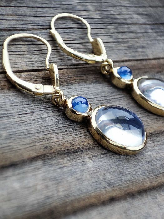 Cercei aur 14k cu Safir natural si Piatra Lunii UNICAT
