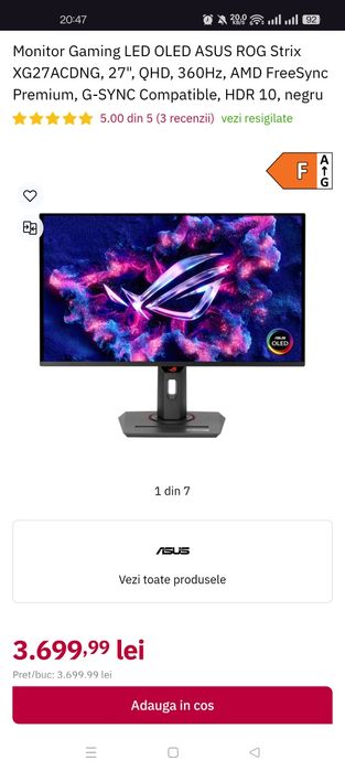 Monitor OLED 360hz Asus ROG