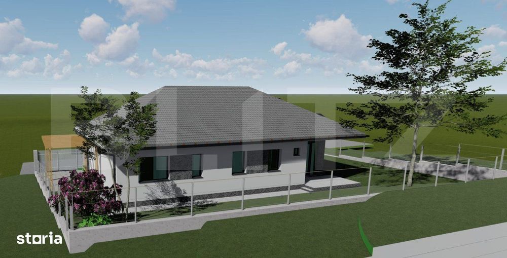 Casa pe un nivel 105 mp cu pod inalt mansardabil de 70mp, teren 500mp,