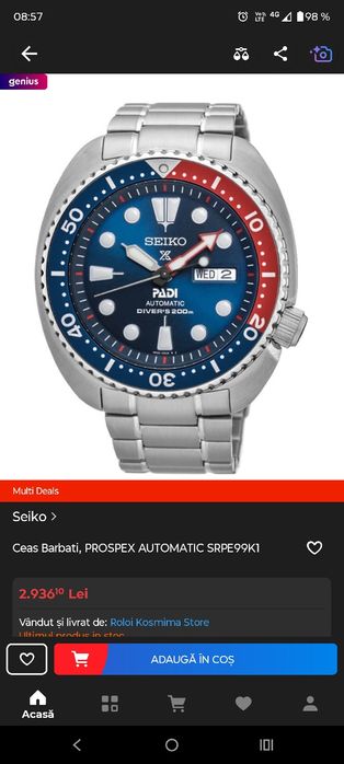 Vând ceas automatic Seiko Turtle Prospex diver, nou
