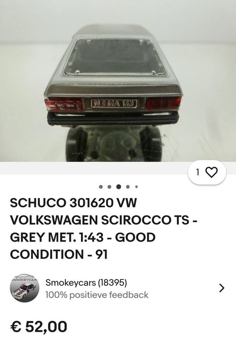 Продавам VOLKSWAGEN SCIROCCO TS - GREY MET. 1:43 -много добро състояни