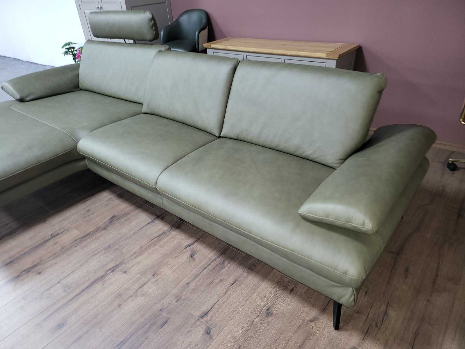 Тъмно зелен кожен ъглов диван с лежанка Dieter Knoll