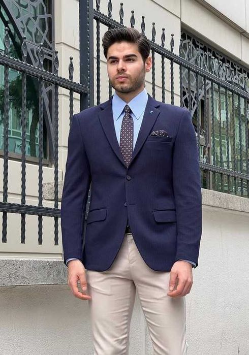 Sacou blazer slim 52 XL premium WE lana super 110's albastru