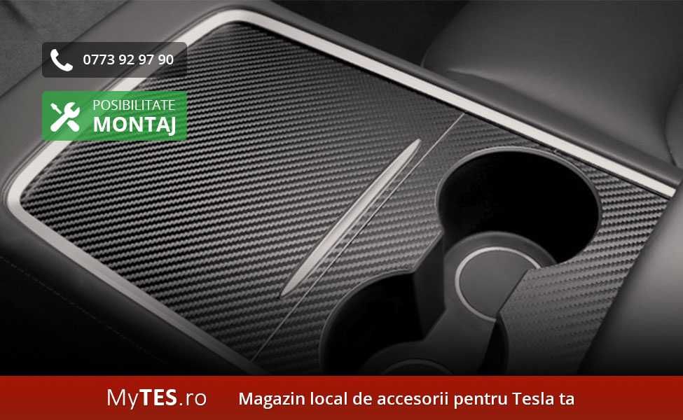 Protectie consola centrala textura fibra carbon - Tesla Model 3 / Y