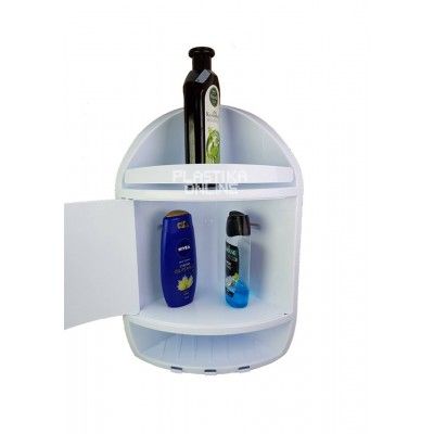 Ъглова етажерка за баня с вратичка, закачалки и три нива