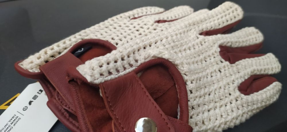 Ръкавици за шофиране от естествена кожа с плетка